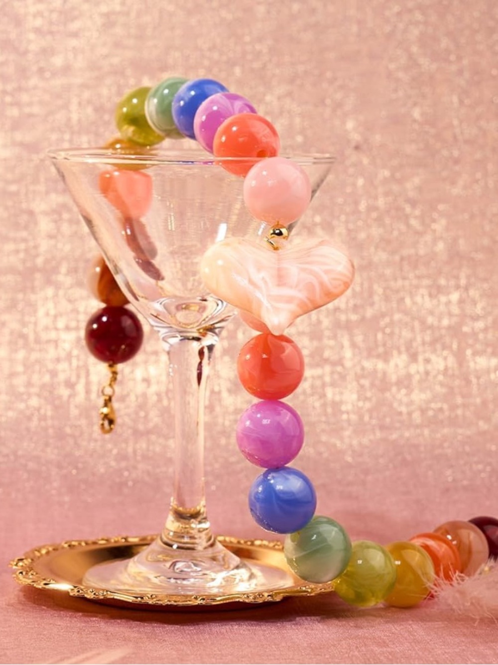Anthropologie Multicolor Bead Necklace with Pink Heart Pendant - Picture 3 of 6